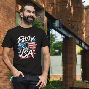 Patriotic Party In The USA Graphic T-Shirt – American Flag Sunglasses Tee
